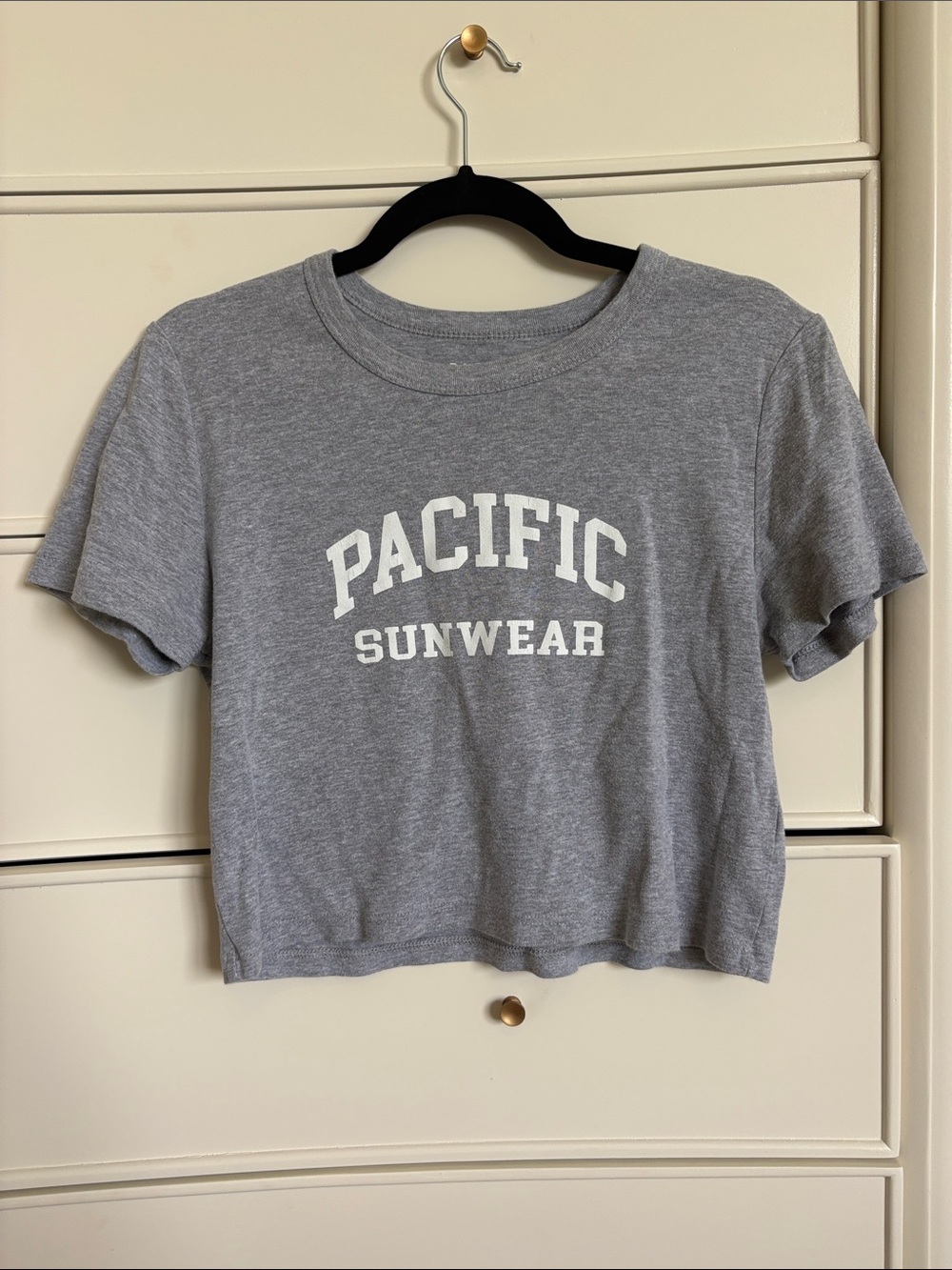 Pacific Sunwear Gray Crop Tee with White Arch Logo